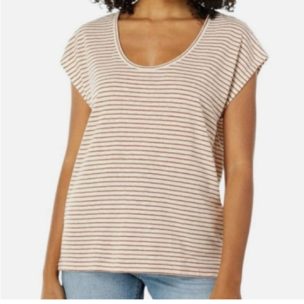 MADEWELL Linen blend U neck Nautical Striped Short Sleeve t shirt Womens Medium